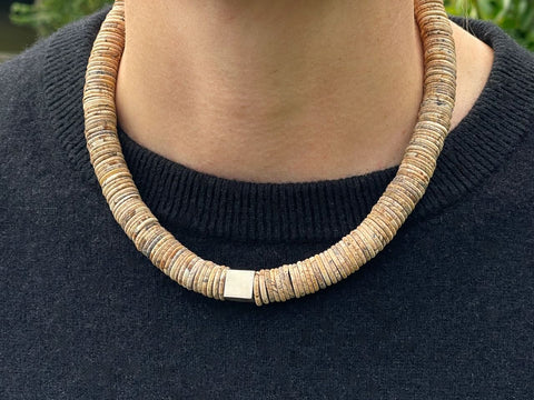 Elegante Halskette in Naturtönen mit Silberwürfel-Steinkette Brigitta