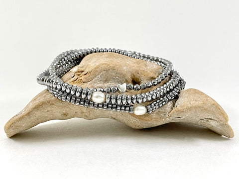 3 zierliche Armbänder aus silberfarbenen Steinen - Armbandset Erlina